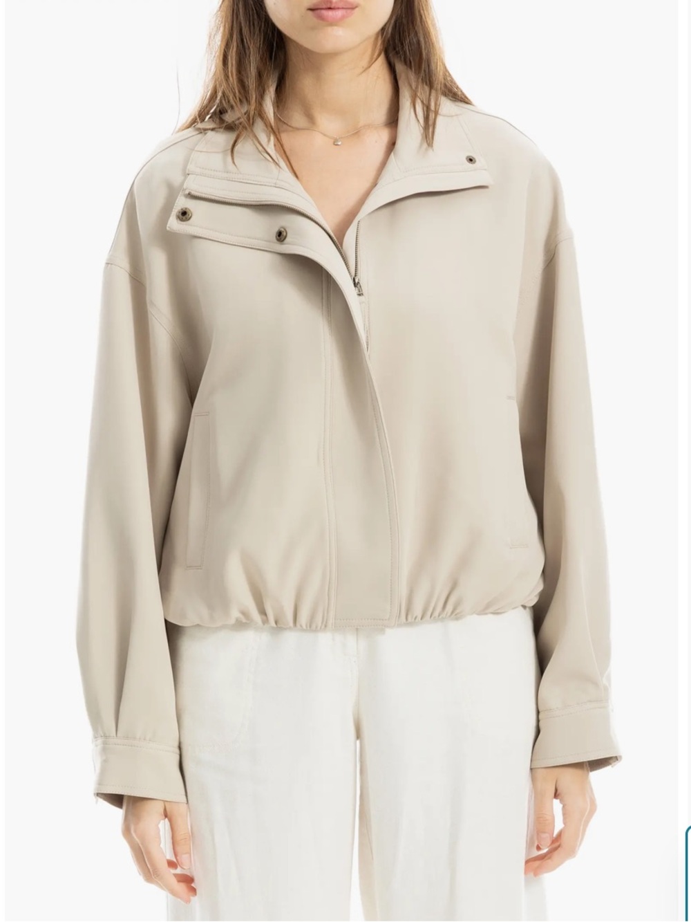 Max Studio Funnel Neck Bubble Hem Jacket sz S in Pumice